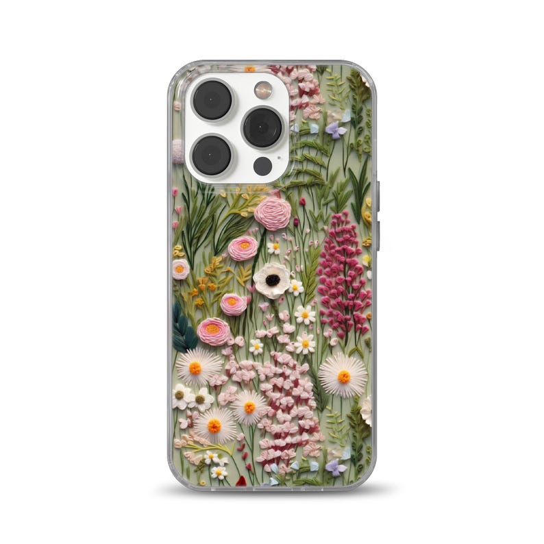 Wild flowers Phone Case Embroidery cover for iPhone 16, 14, 13, 12, 11, SE, Samsung S25, A15, S21, S23 Ultra, Google pixel 8, 9 Pro 2