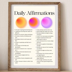 Daily Affirmations Printable Poster|Wall Art for Room Decor|Positive Daily Reminder Prints|Instant Digital Download Decor