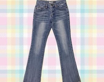 Vintage Grunge Y2k Mcbling 2000s 90s Harajuku Rock Grunge Blue Denim Low Waist Low Rise Flare Jeans For Teenager Adult