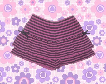 Emo Scene Punk Grunge Mcbling Y2k 2000s 90s Harajuku Black Pink Striped Mini Skorts Pant Skirt Divided Skirt For Kid Teenager Kidcore