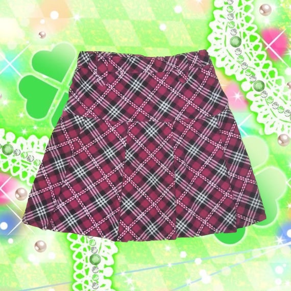 Punk Rock Harajuku Emo Y2k 2000s 90s Grunge Red Black Plaid Pleated Skirt  For Teenager Adult