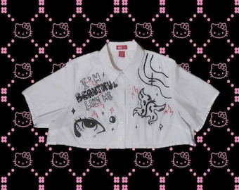 Oversized Handmade Painted Grunge Y2k Mcbling 2000s White Top