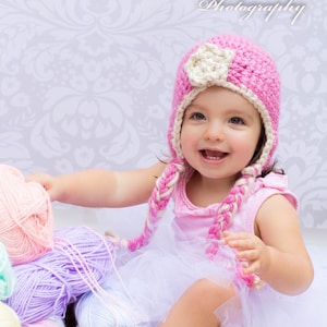 Crochet Flapper Hat with Earflaps and Braids in Powder Pink crochet winter hats for women crochet flapper hats for girls image 1