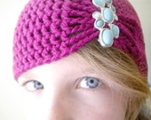 Crochet Cloche Hat in Fuschia - choose your own brooch - crochet flapper hats for women - crochet flapper hats for girls
