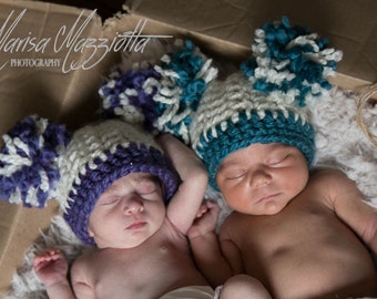 Crochet Pom Pom Hat in Teal - winter hats for girls - winter hats for boys - chunky pom-pom hat for baby boys