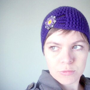 Crochet Flapper Hat in Purple crochet winter hats for winter, crochet winter hats for girls 1920s flapper girl hats image 3