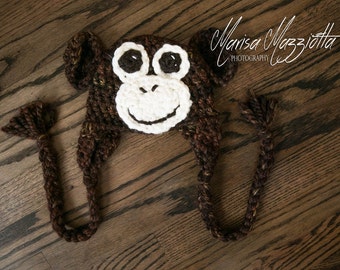 Crochet Monkey Hat for Men and Women - crochet animal hats - Curious George cartoon character hats