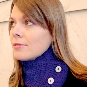 Crochet Neckwarmer Double Layer Scarflette in Rich Blue Violet Cozy and Chunky Crochet Cowl image 2