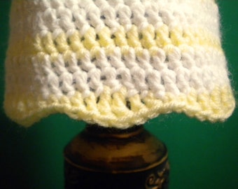 Crochet Pale Yellow and White Stripes Beanie for 6-12 Months - Mellow Yellow Flower Child