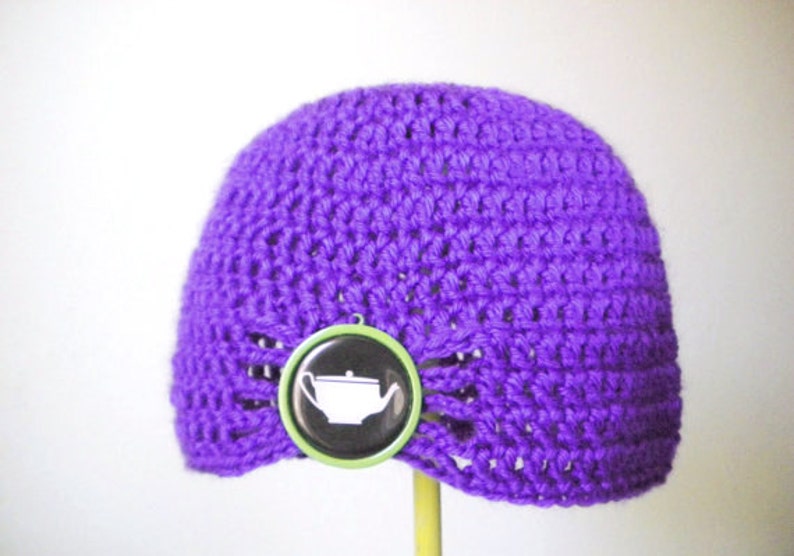 Crochet Flapper Hat in Purple crochet winter hats for winter, crochet winter hats for girls 1920s flapper girl hats image 2