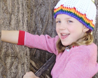 Crochet Rainbow Striped White Beanie for Toddlers - Pride /Ally Hat