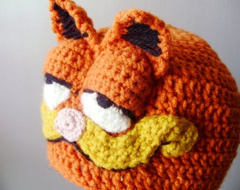 Crochet Garfield Hat - crochet animal costume hats for boys or girls - winter hats - crochet beanies for men or women