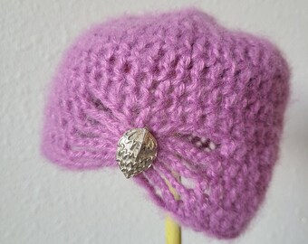 Flapper Style Cloche Hat - Newborn Infant Dusty Lavender Soft Yarn - Winter Hats for Baby Girls