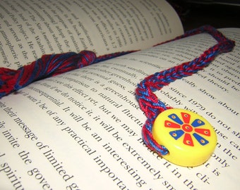 Primary Colors - Red and Blue Book Thong with Yellow Charm - Free Shipping