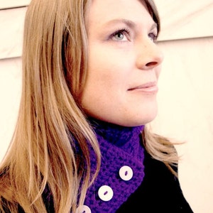 Crochet Neckwarmer Double Layer Scarflette in Rich Blue Violet Cozy and Chunky Crochet Cowl image 4