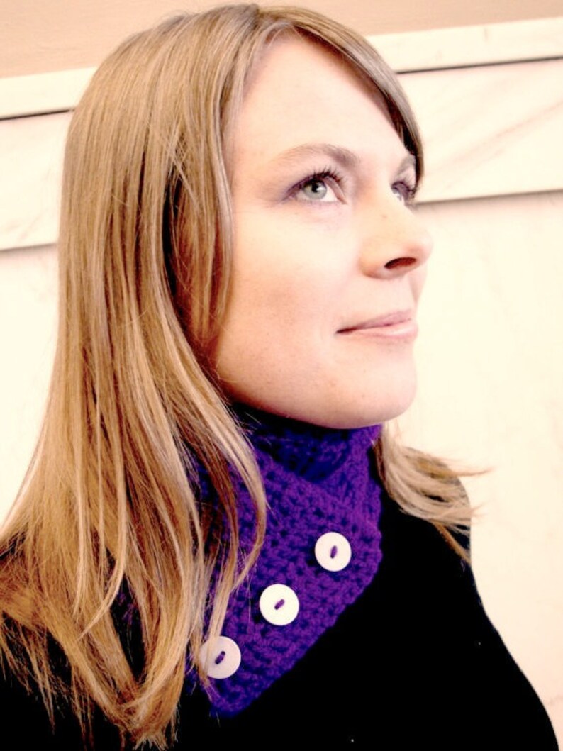 Crochet Neckwarmer Double Layer Scarflette in Rich Blue Violet Cozy and Chunky Crochet Cowl image 4