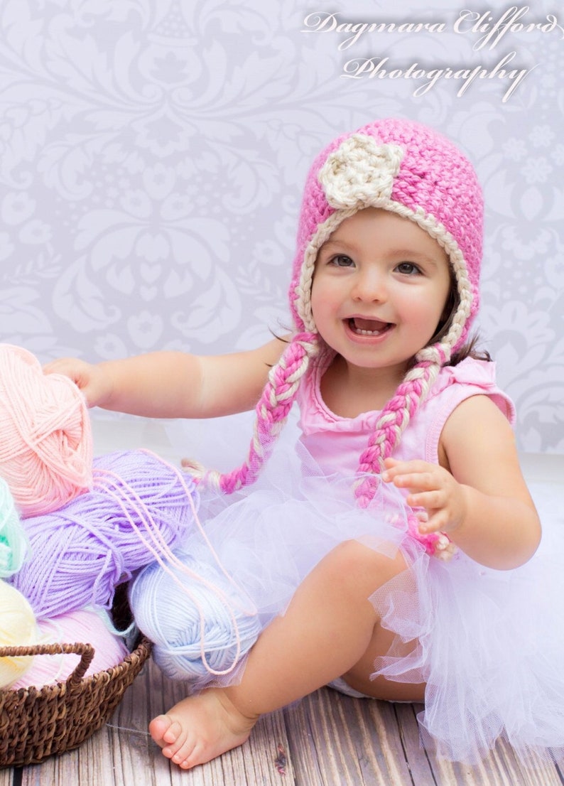 Crochet Flapper Hat with Earflaps and Braids in Powder Pink crochet winter hats for women crochet flapper hats for girls image 1