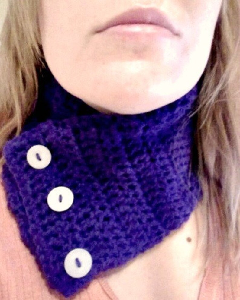 Crochet Neckwarmer Double Layer Scarflette in Rich Blue Violet Cozy and Chunky Crochet Cowl image 3