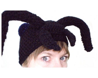 Crochet Animal Hat- Black Ant Hat with Antennae and Metallic Blue Eyes- Silly Crochet Hat for Baby / Toddler / Boy / Girl / Man / Woman