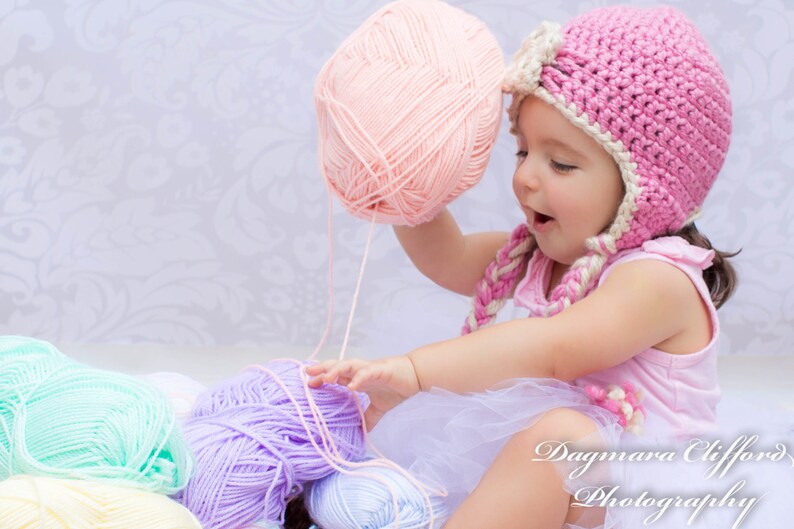 Crochet Flapper Hat with Earflaps and Braids in Powder Pink crochet winter hats for women crochet flapper hats for girls image 3