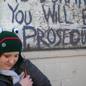 Crochet Frog Hat adjustable animal hat with happy or sad mouth animal hats for boys animal hats for girls image 2