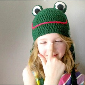 Crochet Frog Hat adjustable animal hat with happy or sad mouth animal hats for boys animal hats for girls image 5