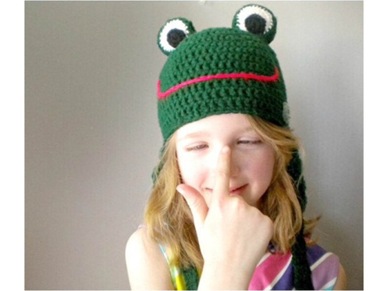 Crochet Frog Hat adjustable animal hat with happy or sad mouth animal hats for boys animal hats for girls image 5