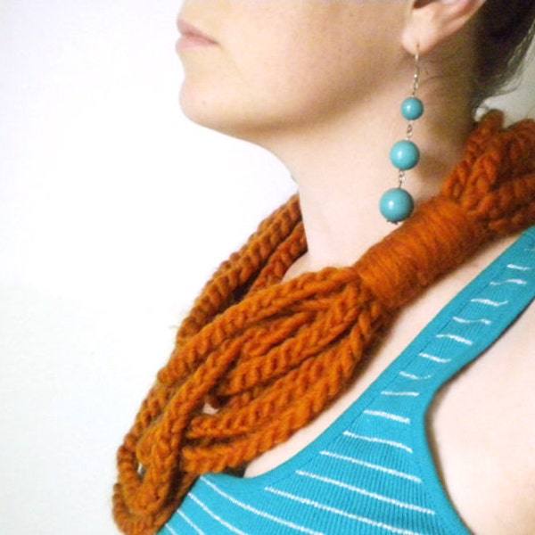 Crochet Chain Scarf in Persimmon Orange - Winter Chain Scarf Infinity Scarves for Women