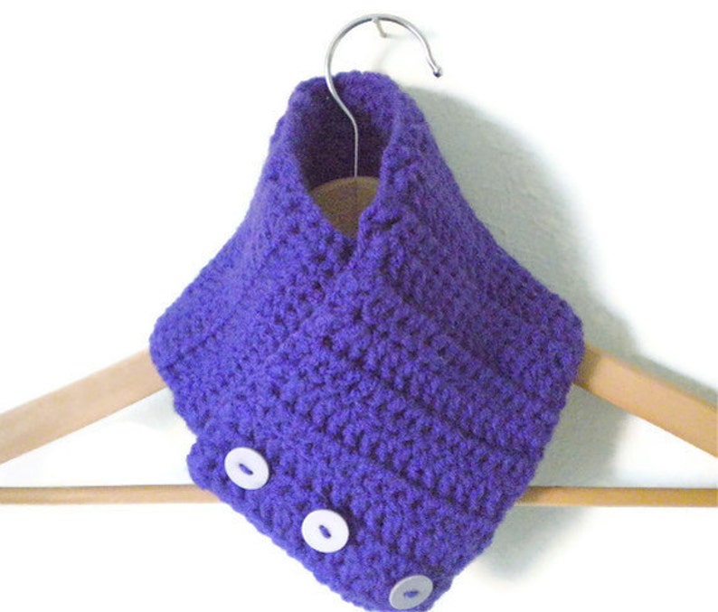 Crochet Neckwarmer Double Layer Scarflette in Rich Blue Violet Cozy and Chunky Crochet Cowl image 1