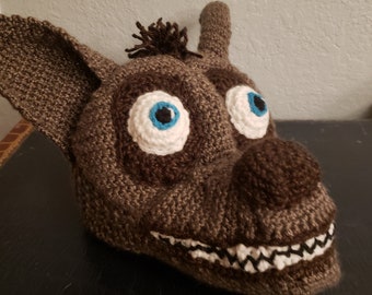 Crochet Harchi the Hyena Hat from Oscar's Oasis - cartoon costume hat - crochet lizard hat for boys or girls - crochet animal hats