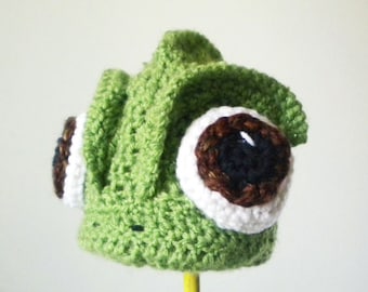 Crochet Pascal the Chameleon Hat - Cartoon Costume Hat - Tangled - Silly and Chunky Crochet Hat