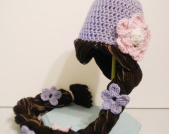 Crochet Rapunzel Hat with Braid - Tangled Rapunzel movie costume hat - crochet hats for girls - Halloween costume