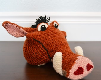 Crochet Pumbaa the Warthog Hat - Cartoon Costume Hat - Lion King - Silly and Chunky Crochet Hat - Pumba