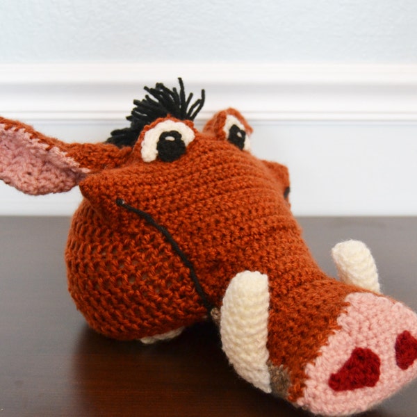 Crochet Pumbaa the Warthog Hat - Cartoon Costume Hat - Lion King - Silly and Chunky Crochet Hat - Pumba