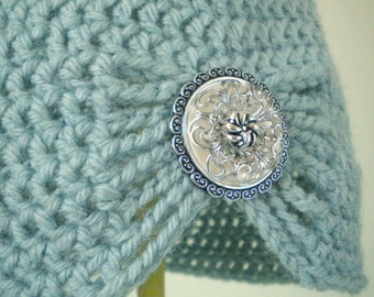 Flapper Girl Cloche Hat in Powder Blue - choose your own brooch - winter hats for women - winter hats for girls - crochet flapper hats