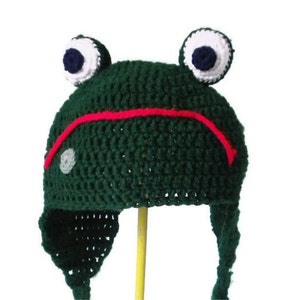 Crochet Frog Hat adjustable animal hat with happy or sad mouth animal hats for boys animal hats for girls image 3