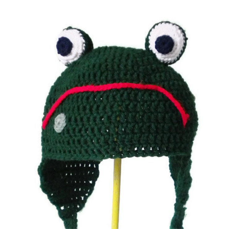 Crochet Frog Hat adjustable animal hat with happy or sad mouth animal hats for boys animal hats for girls image 3