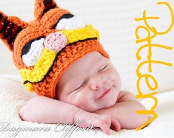 Crochet Hat Pattern - Crochet Garfield Beanie in Nectarine with Cartoon Features - Crochet Beanie Pattern