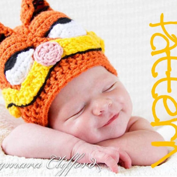 Crochet Hat Pattern - Crochet Garfield Beanie in Nectarine with Cartoon Features - Crochet Beanie Pattern