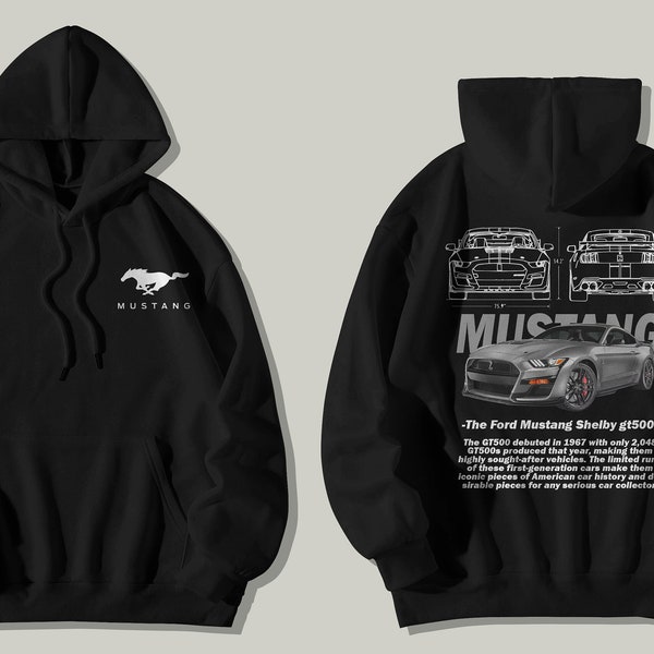 American Muscle Car Men’s Hoodie - Laser Engraved Print | Ford Mustang GT500 S550 With Car Biography | Birthday Present| Boyfriend Gifts