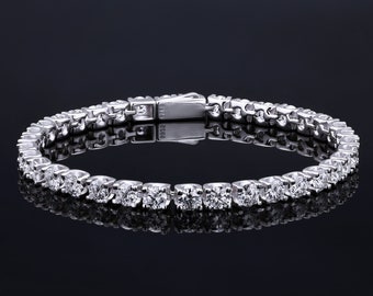 Bracciale tennis Moissanite, argento sterling 925, placcato oro bianco 18 carati, 2 mm 2,5 mm 3 mm 4 mm 5 mm, VVS1 Moissanite, supera il tester dei diamanti, regalo