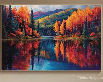 オリジナルの秋の森の油絵：黄金の秋の風景画（14 x 16インチ） - Etsy