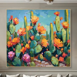 3D strukturierte abstrakte Kaktus Blumen Gemälde Große Wand Kunst Bunte Wüste Leinwand Moderne impressionistische Kunst Blumendekor Wohnzimmer Kunstwerk