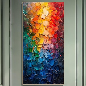 Vibrant Abstract Impasto Painting on Canvas Multicolored Textured Wall Art Luxurious Modern Expressionist Palette Knife Living Room Wall Art