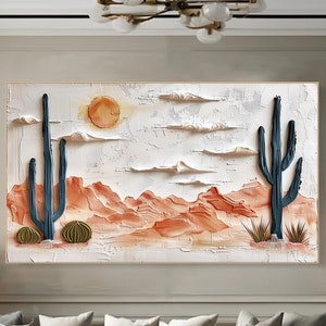Cactus in Desert Painting on Canvas Impasto Textured Painting Designer Serene Canvas Art Choice Minimalist Living Room Art Contemporary Art