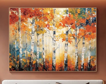 Pintura otoñal de abedul texturizado: lienzo de bosque 3D