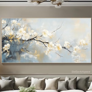 キャンバスに描かれた桜の枝の絵画 3D テクスチャ ウォール アート ミニマリスト フローラル アートワーク 自然にインスパイアされたウォール アート ユニークなリビングルームの装飾