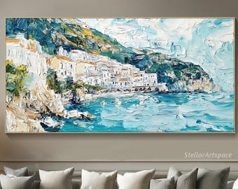 アルマフィ海岸と街並み 風景画 油彩画キャンバスアート