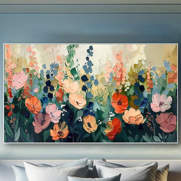 Dreamy Plants Art Neutral Tones Flower Painting on Canvas Pastel Floral Canvas Art Luxurious Painting Heavy Impasto Art Tranquil Bedroom Art