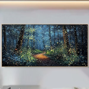 テクスチャのある緑の草原の絵画：飛ぶ鳥、現代の自然アート - Etsy 日本